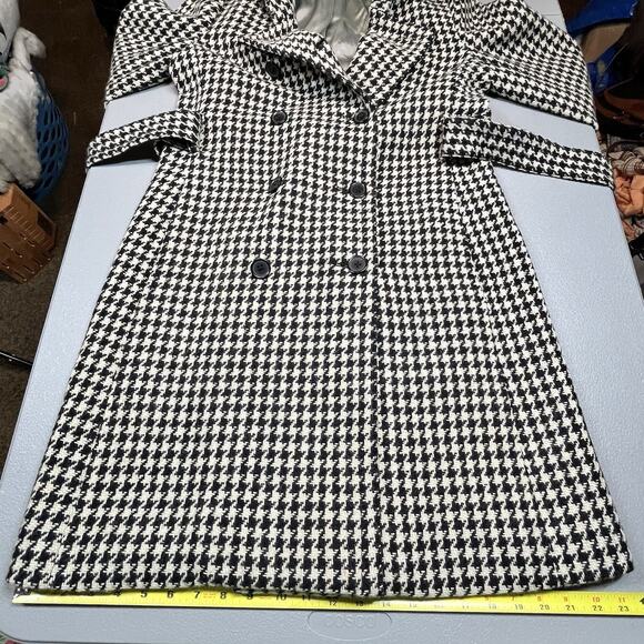 J Crew Trench coat Size 10 Houndstooth Belted Wool Blend Long Lined FLAWS - Picture 12 of 16